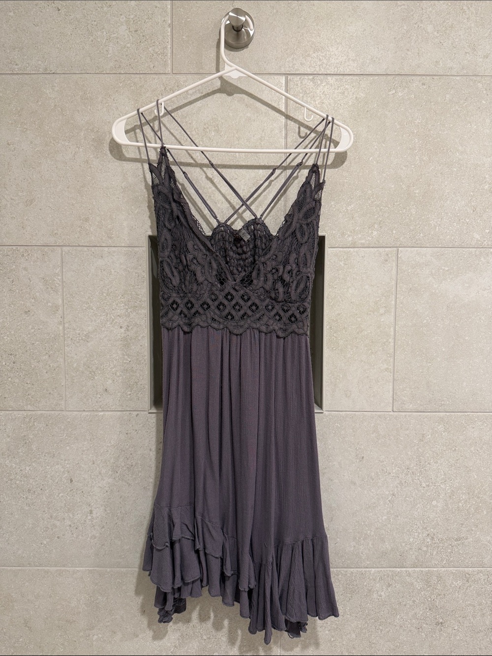 Free People Lace Strappy Mini Dress in Purple Medium